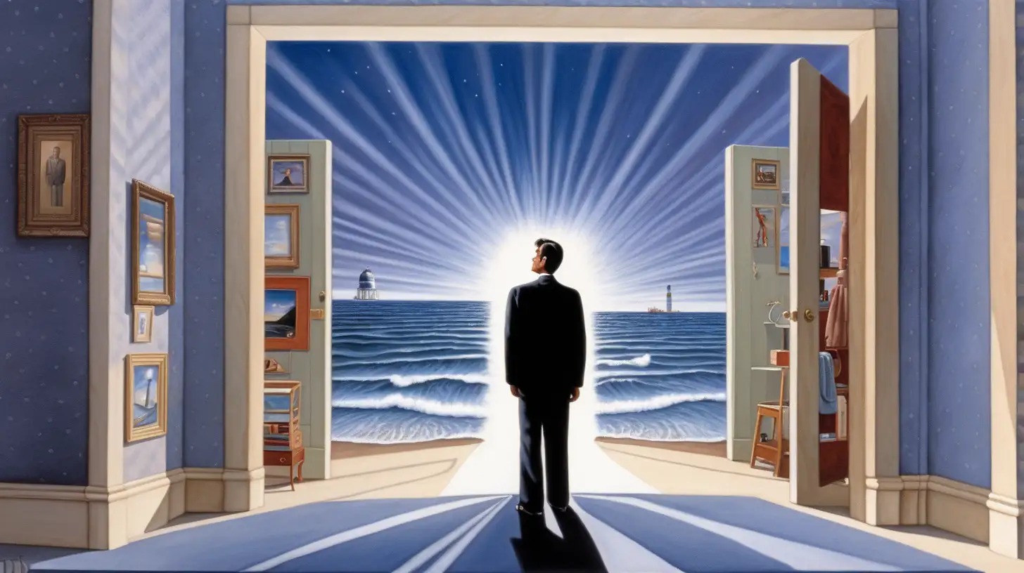 Cinematic Art Inspired by The Truman Show with Dramatic Lighting