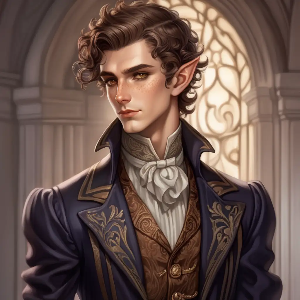Charming Young Gay Elf Gentleman with Slicked Back Hair in Victorian Jacket