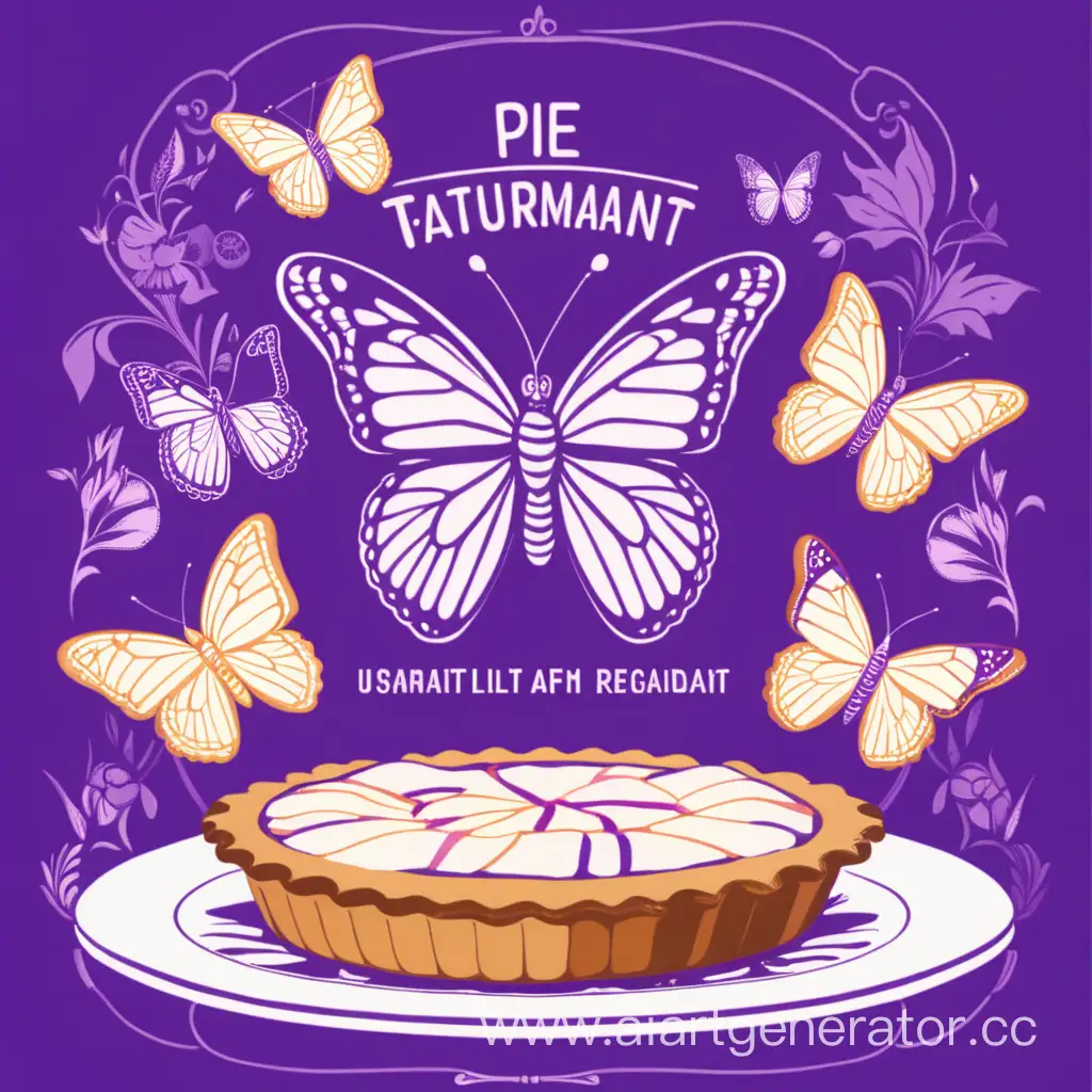 команда из 5. обложка на турнир. бабочка и пирог в фиолетовом стиле в названии pie