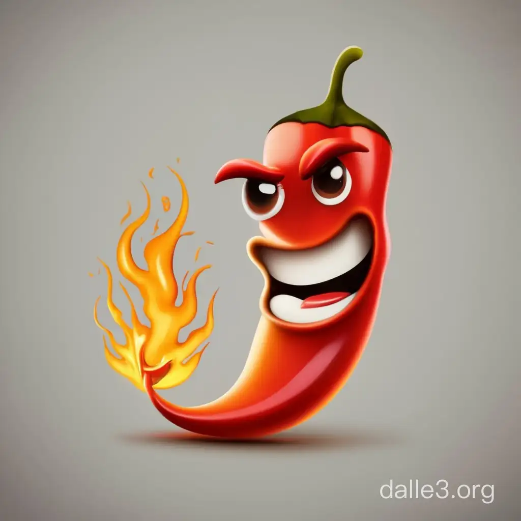 realistic chili pepper emoji with hot face in fire on white background