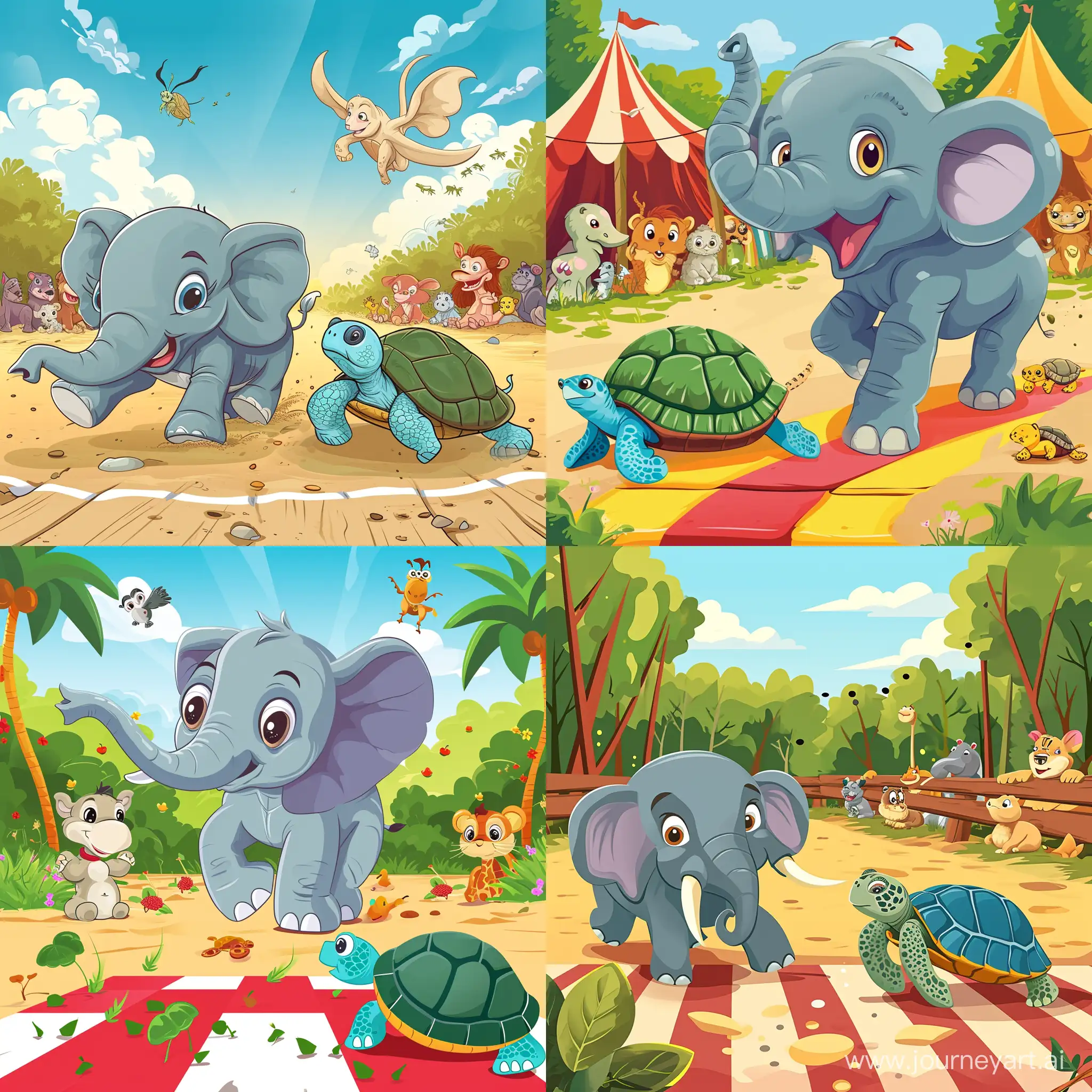Cartoon-Animal-Race-Elephant-vs-Turtle-with-Animated-Audience
