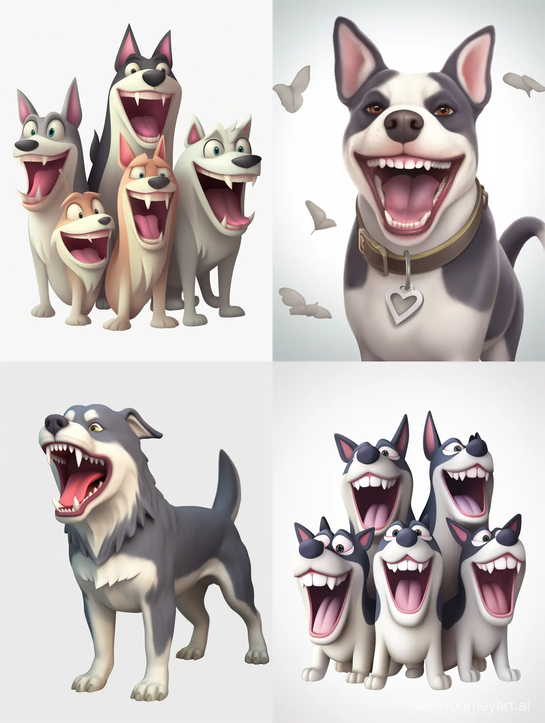 imagine a lovable husky character, multiple poses and expresions, 100%20white background, childrens book illustration style, simple, cute, full colour, 3D model, light and shadow, --no outline