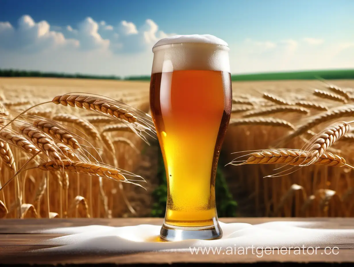 пшеничное поле и стакан пива с пеной