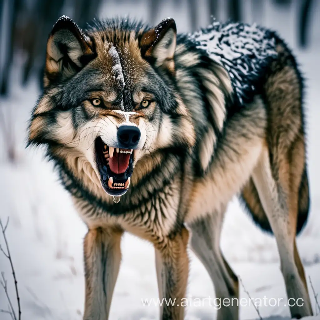 Волк скалит свою пасть, его видно полностью