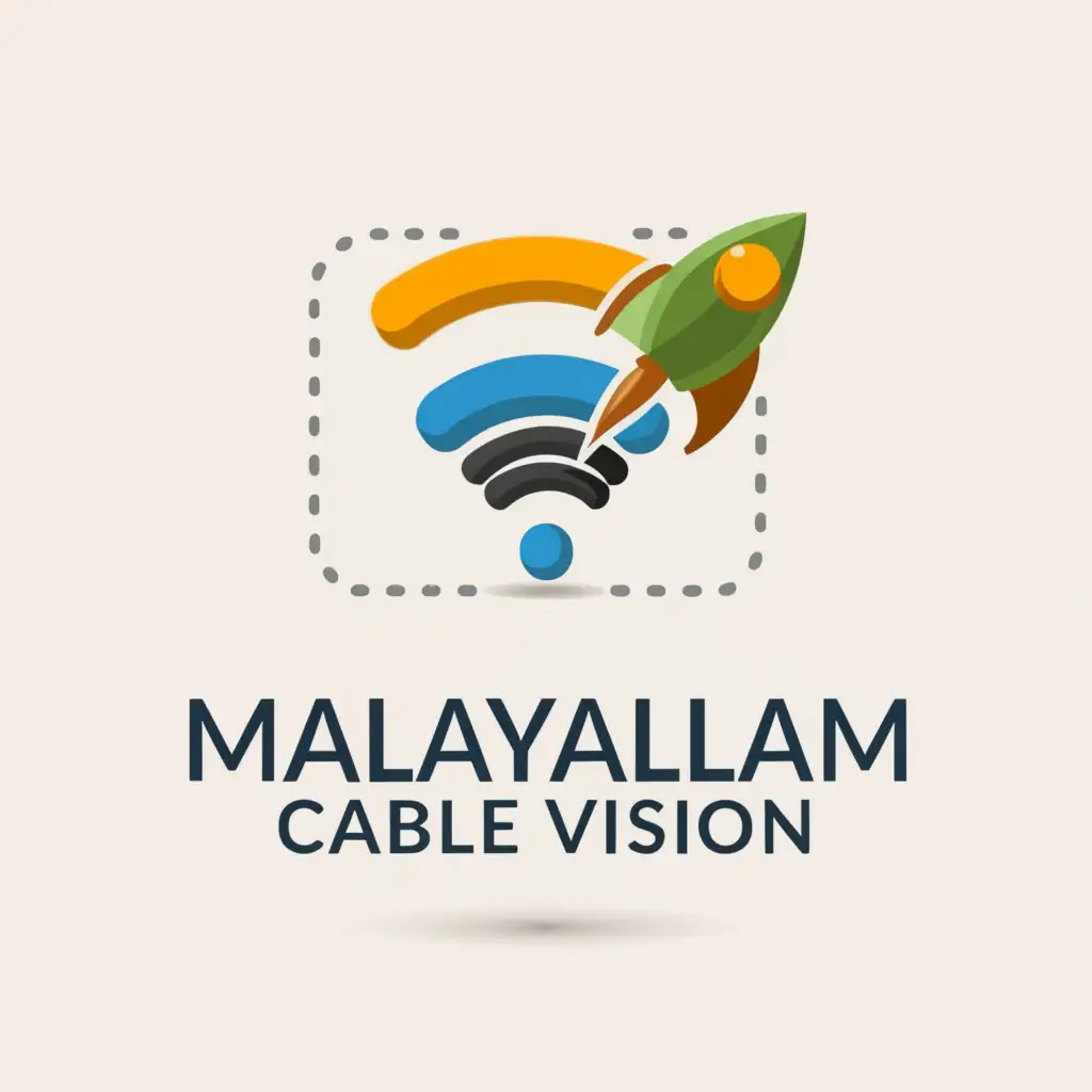 a logo design,with the text 'Malayalam Cable Vision', main symbol:a wifi symbol represented by rocket lines,Moderate,for use in Internet industry,clear background remove the dot line in the background