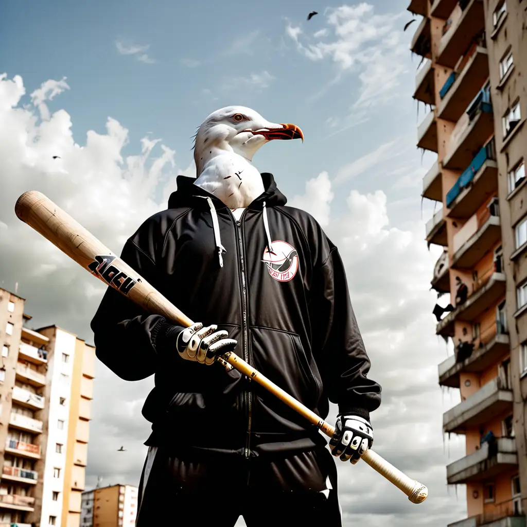Urban Seagull in Tracksuit Wielding Baseball Bat
