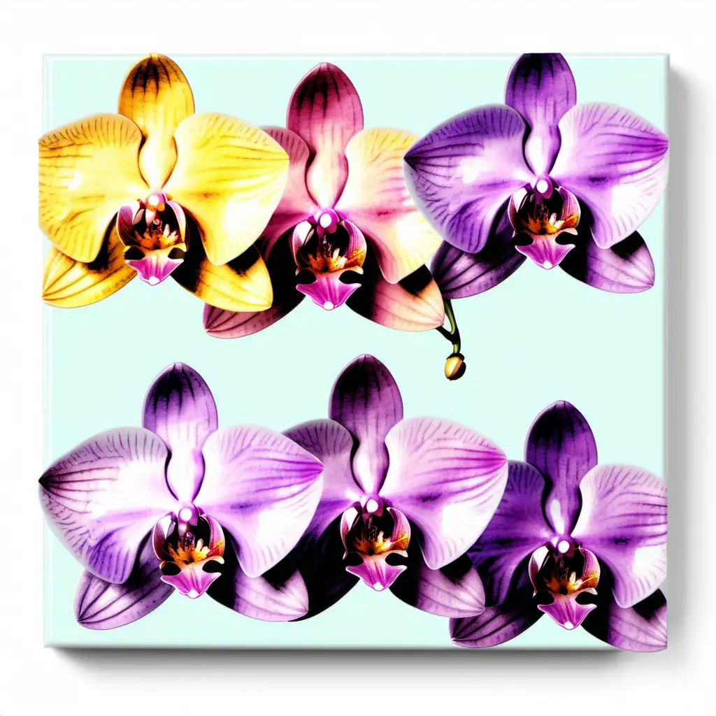 /imagine prompt pastel watercolor ORCHID flowers clipart on a white background andy warhol inspired --tile
