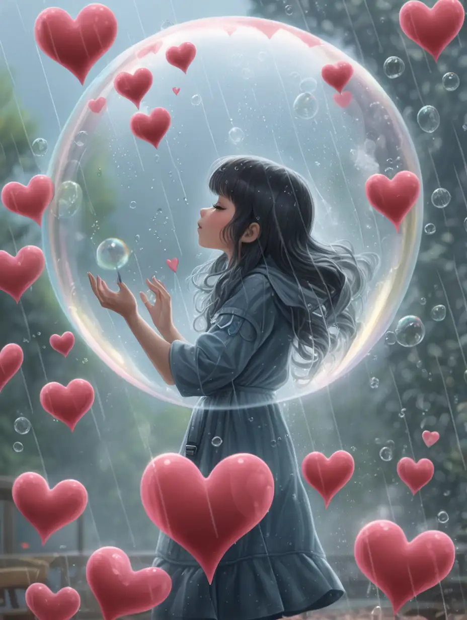 Romantic Rainfall Smokey Hearts in a Love Bubble