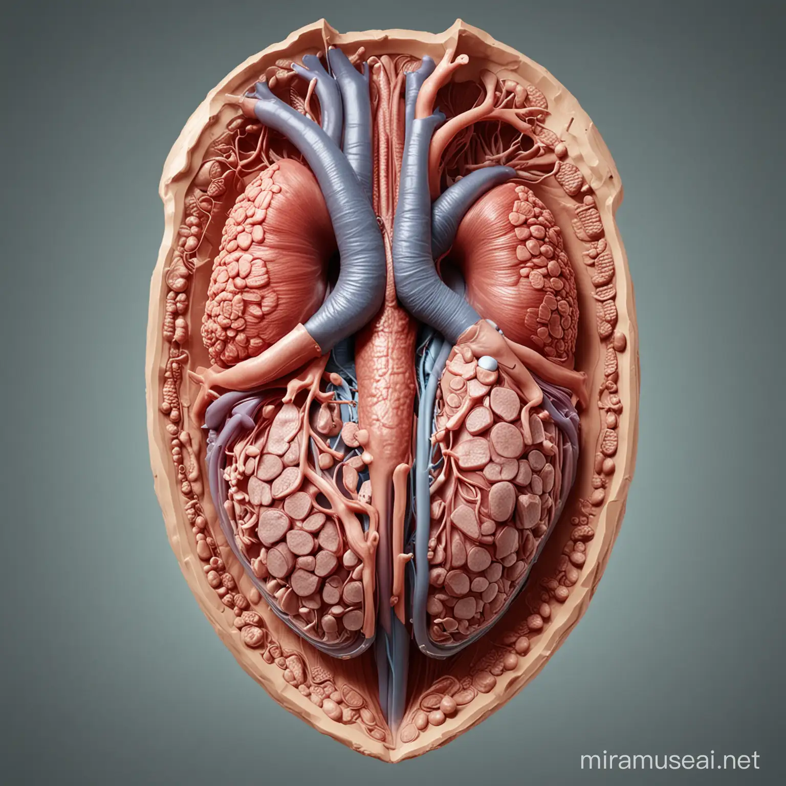 I need your help in designing a PNG photo of the kidney organ with surrounding glands in a shield for protection that looks like 3d ultra-model