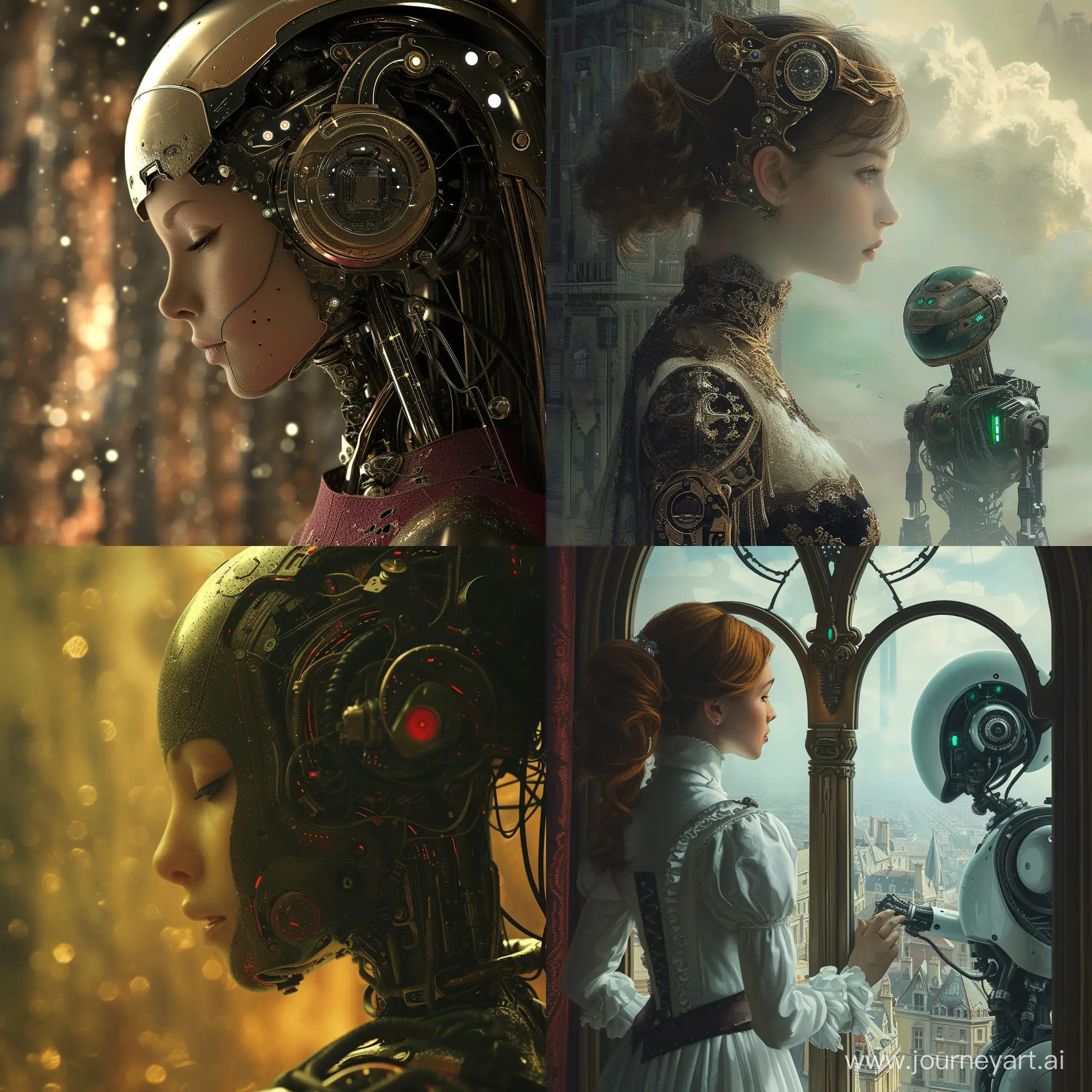 Futuristic-Frenchwoman-Amidst-Mystical-Space-Robots