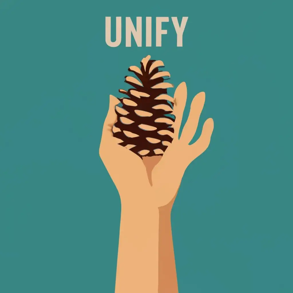 logo, pine cone on a hand , but the way hands handling the pine cone by Fingers., with the text "Unify Media", typography, be used in Technology industry
