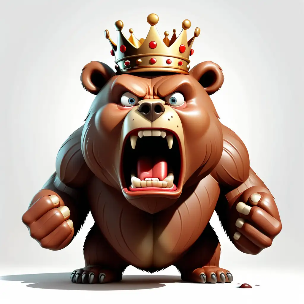 an angry bear in cartoon style as king clipart with white background