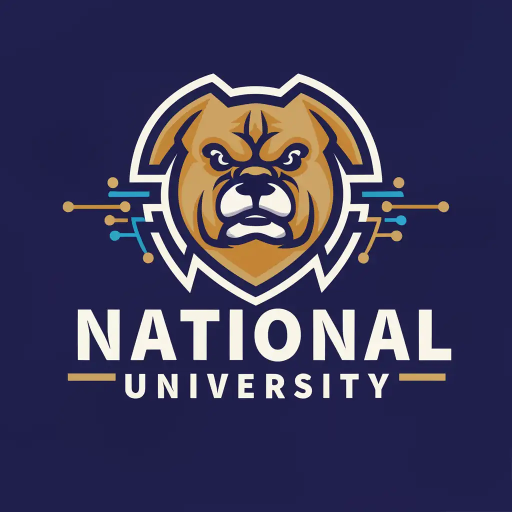 a logo design,with the text 'National University', main symbol:bulldogs,complex,be used in Technology industry,clear background