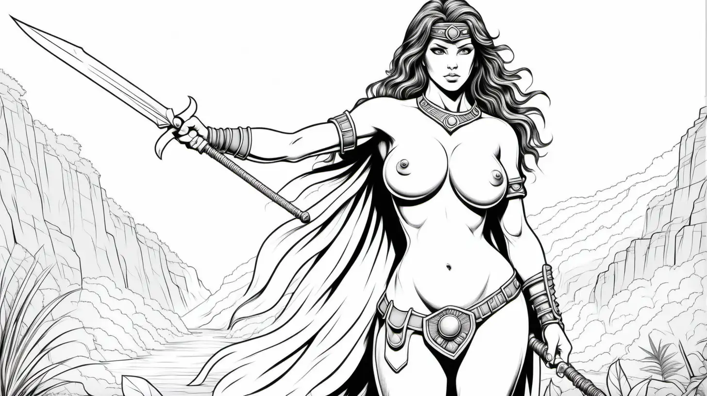 Naked Amazon Warrior Coloring Page