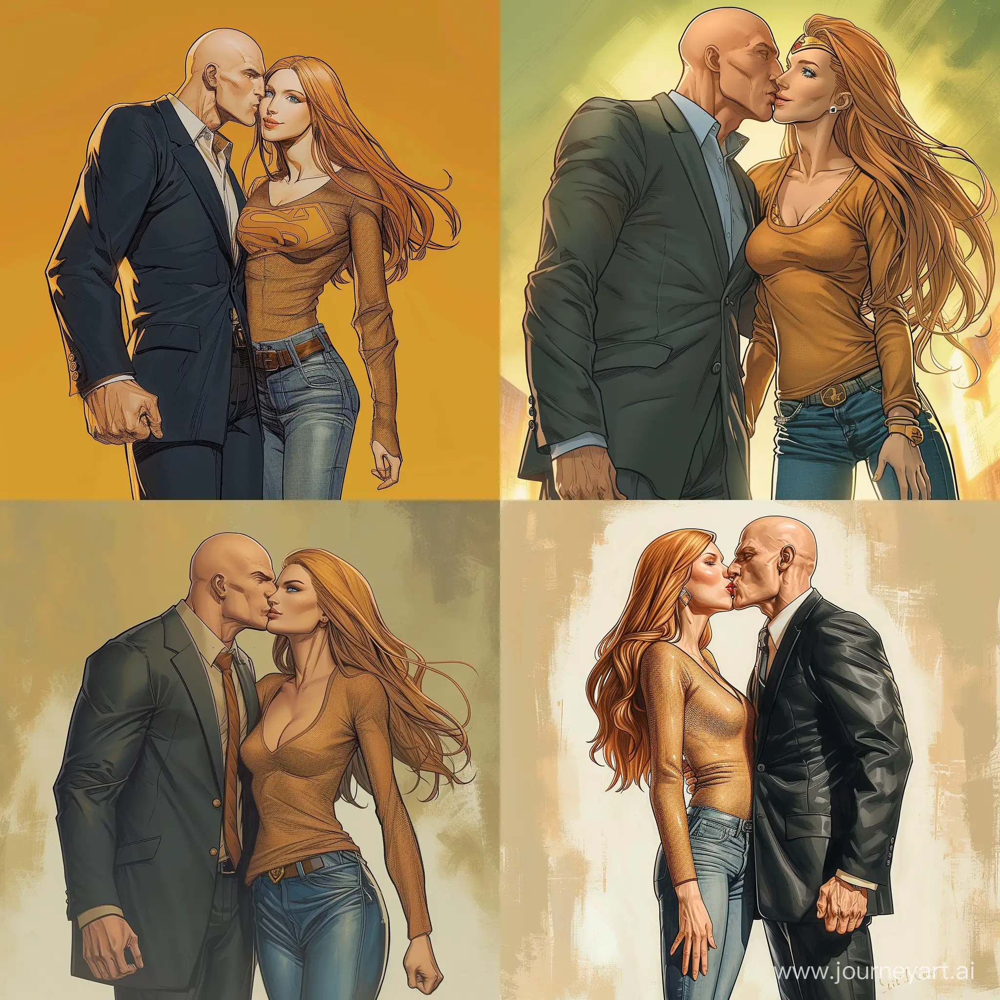 Lex-Luthor-Tall-in-Business-Suit-Kissing-Blonde-Woman-in-Stylish-Attire