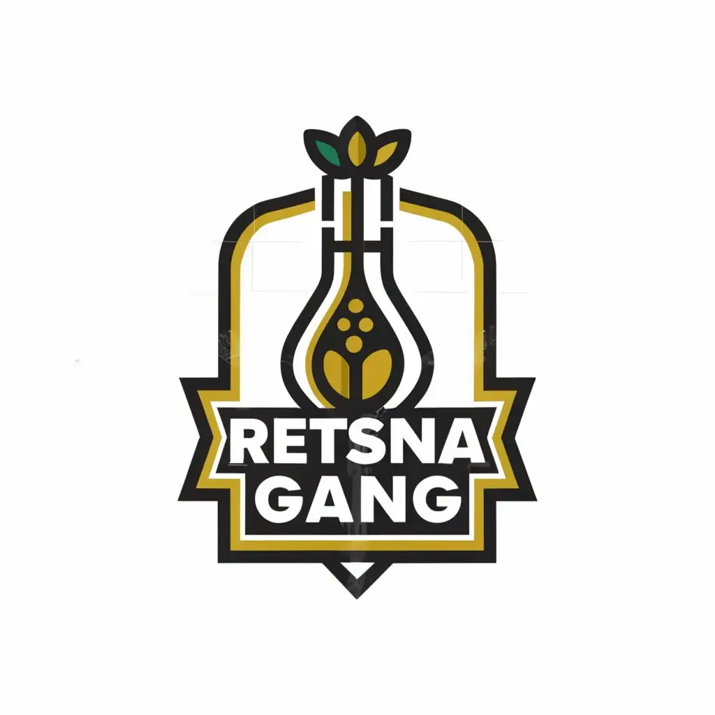 a logo design,with the text "Retsina Gang", main symbol:a logo design, with a wine bottle, with a wine glass, greek style, moderate, clear background, established 2017,Moderate,clear background