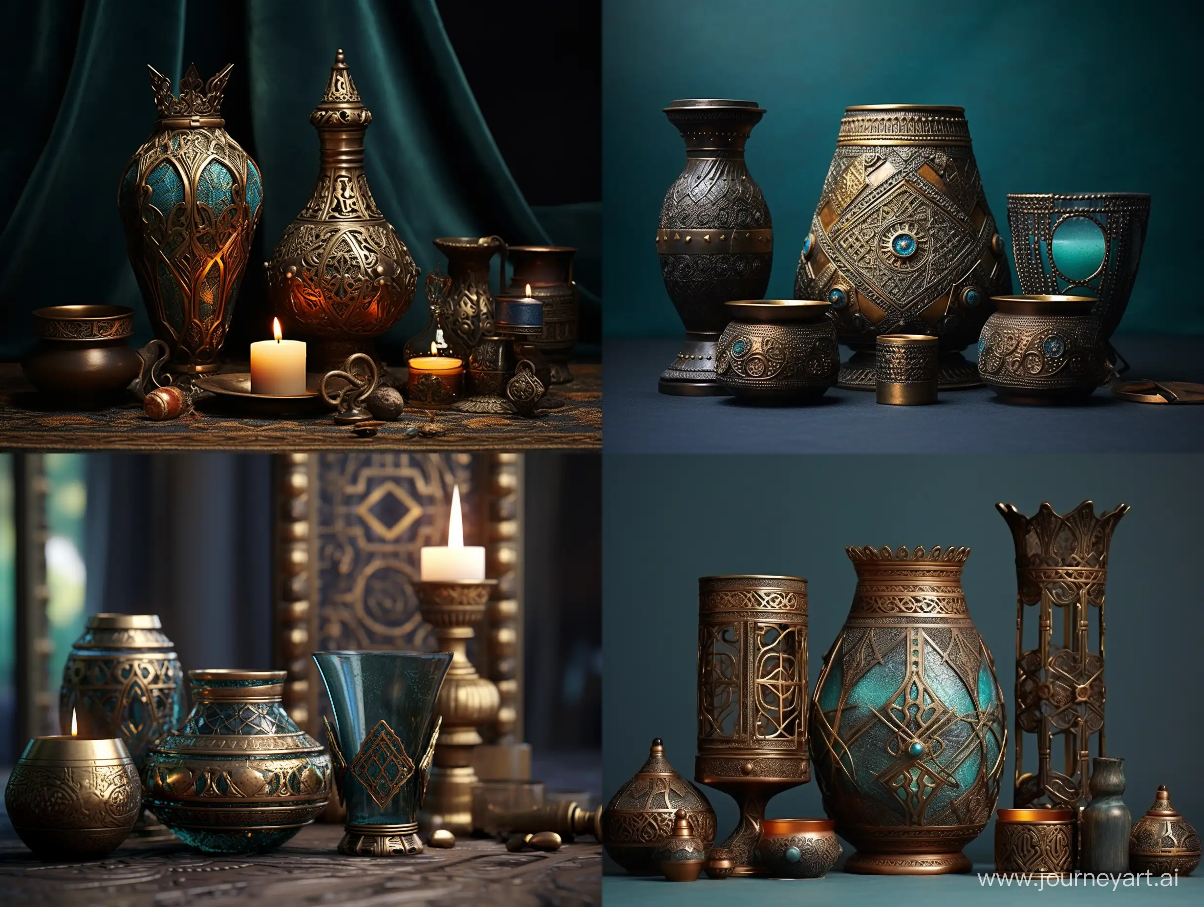 Kazakh-Stylistics-with-Ornate-Bronze-Glass-and-Candle