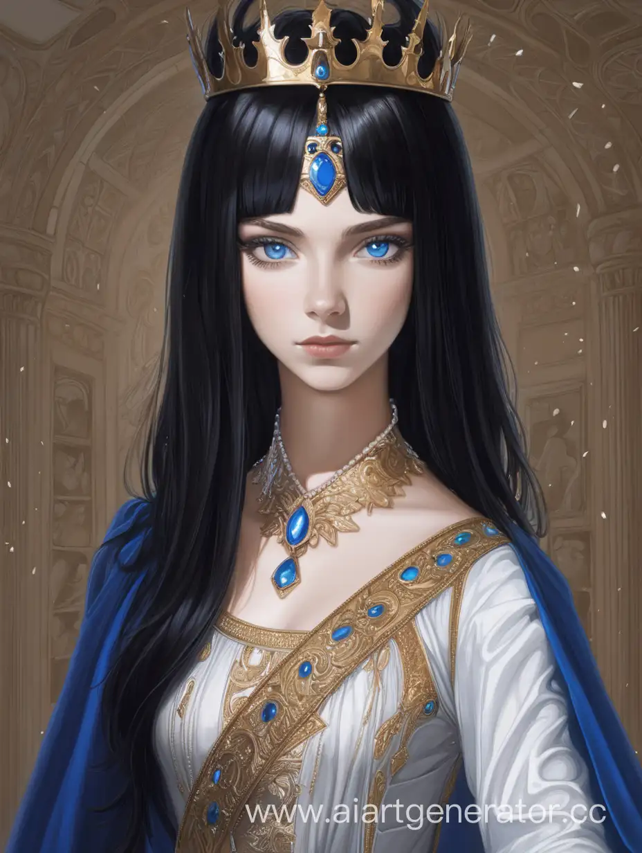 queen, woman, black hair, blue eyes