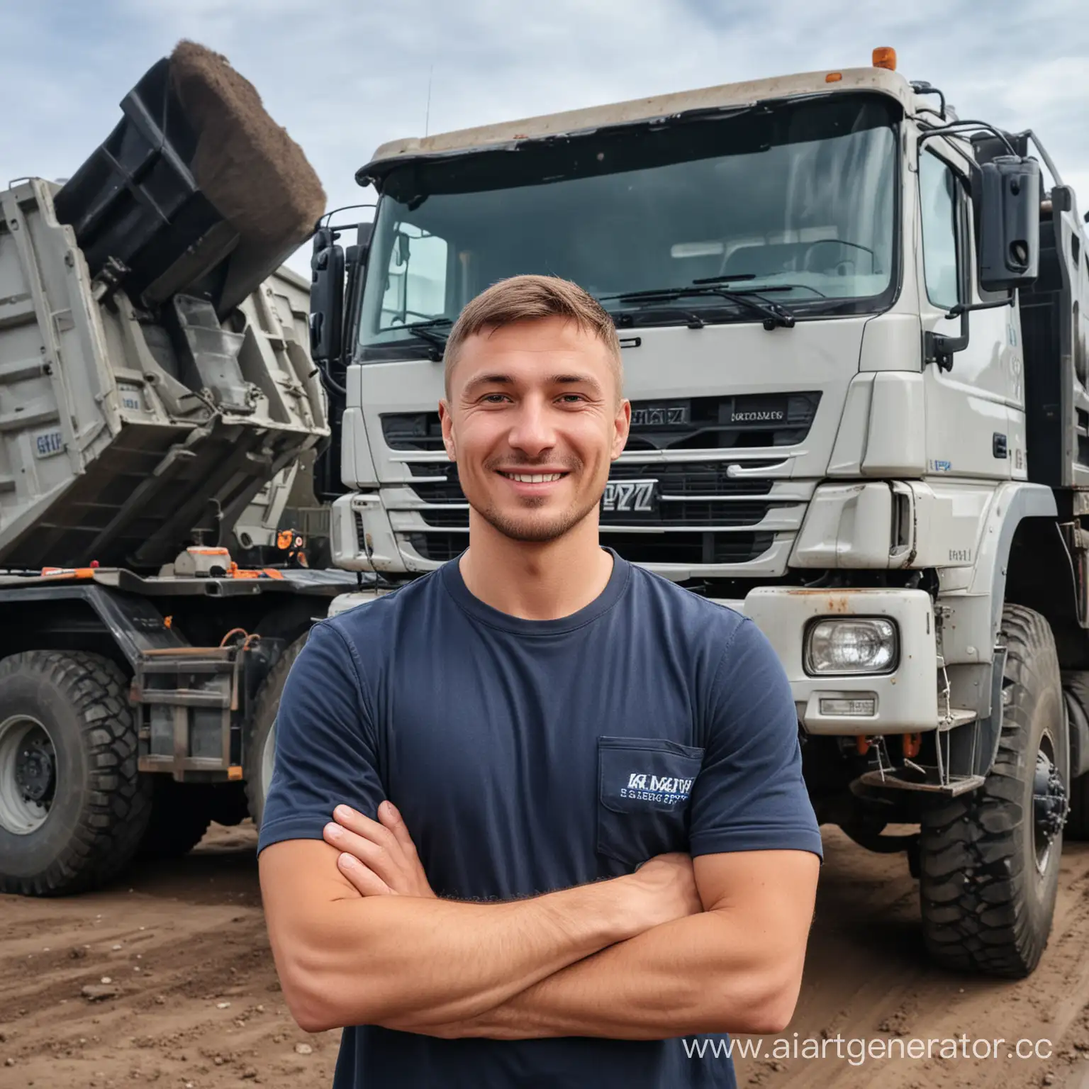 Smiling-30YearOld-Russian-Driver-Standing-by-New-KAMAZ-Dump-Truck