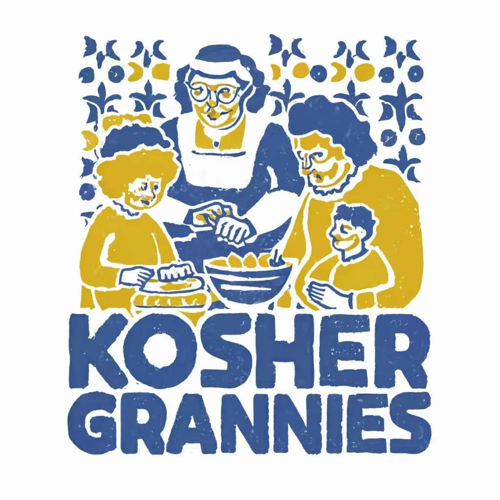LOGO-Design-for-Kosher-Grannies-Vibrant-Yellow-Blue-and-White-Illustration-Inspired-by-Jewish-Tradition