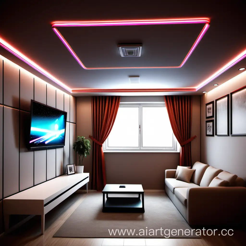 Modern-3x6m-Room-Design-with-Stretch-Ceilings-Sofa-and-WallMounted-TV