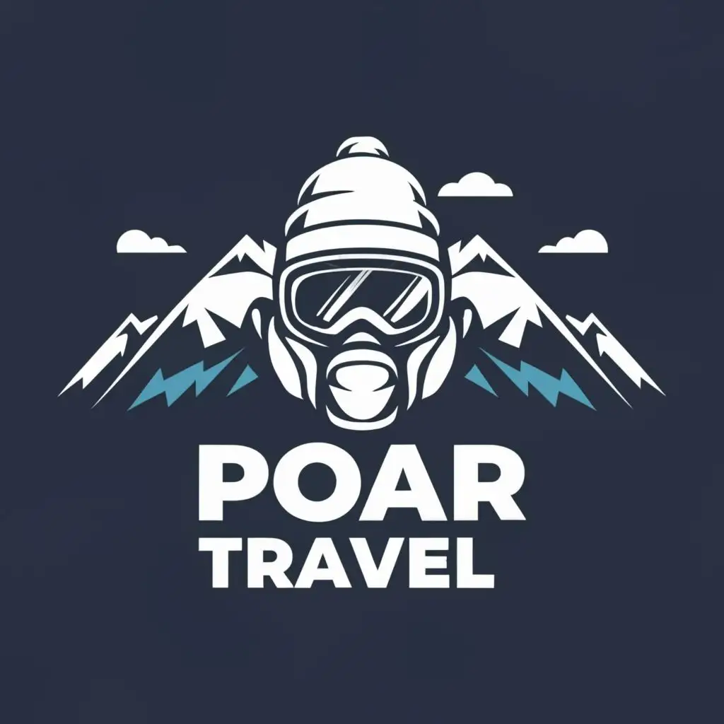 a logo design,with the text "polar travel", main symbol:ski mask, ski mask, mountains,Moderate,be used in Travel industry,clear background