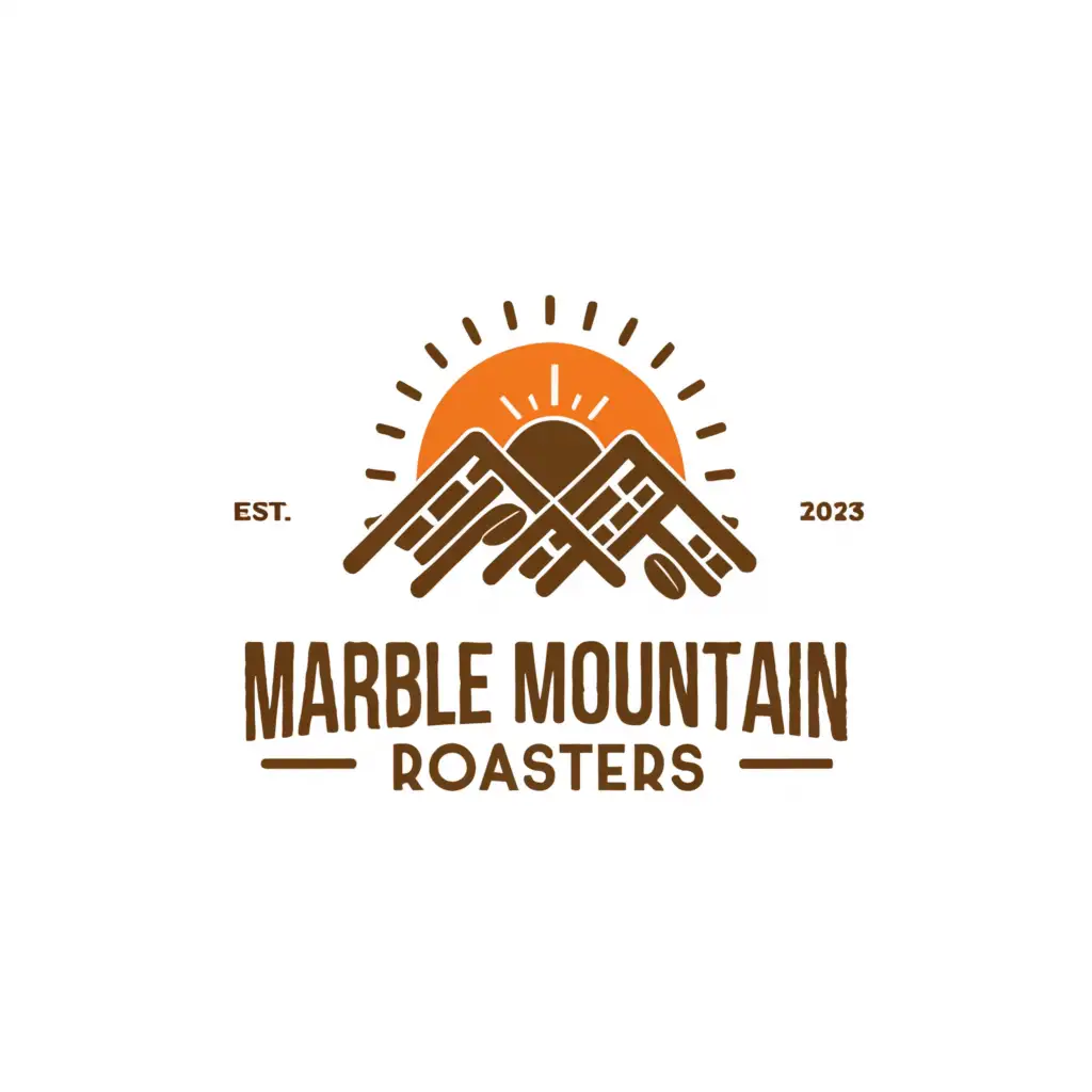 LOGO-Design-For-Marble-Mountain-Roasters-Coffee-Cup-Beans-Mountain-and-Sun-Theme