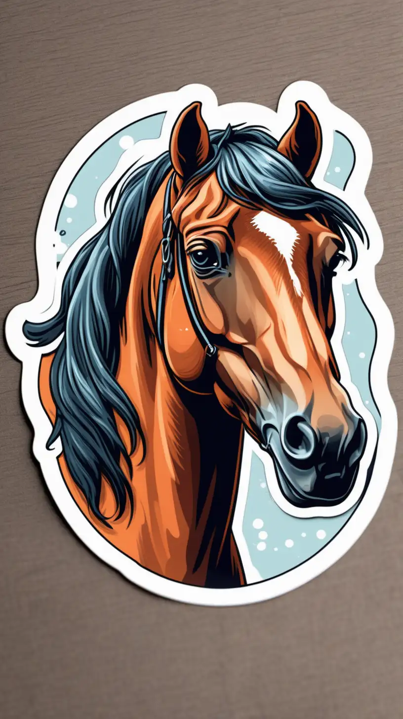 Graceful Horse Sticker with Flowing Mane and Floral Accents