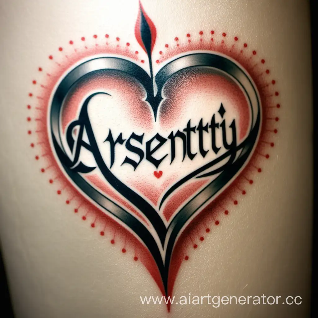 татуировка с именем  «Арсентий» в сердце 