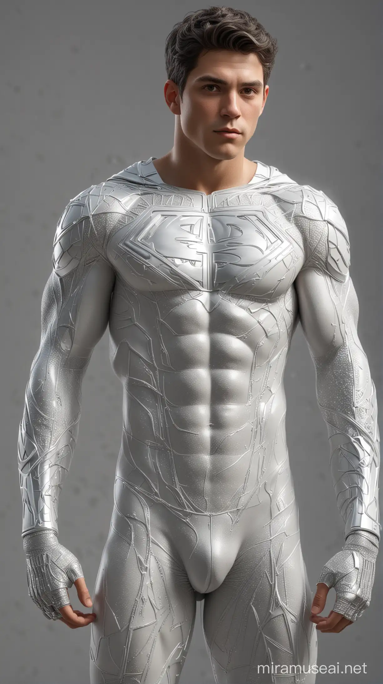 Handsome Hunky Fractal Superboy in White and Silver 3D HDR Ultra Realism Image