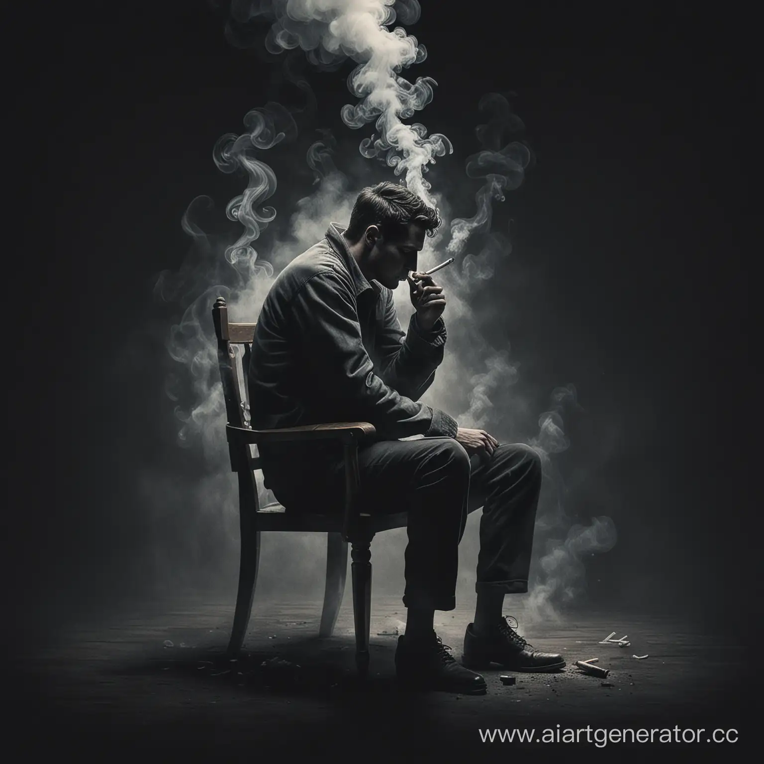 человек курит на стуле иллюстрация темный мрак