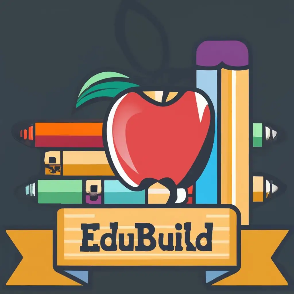 logo, Apple and books with colored pencils, with the text "EduBuild", typography, be used in Education industry