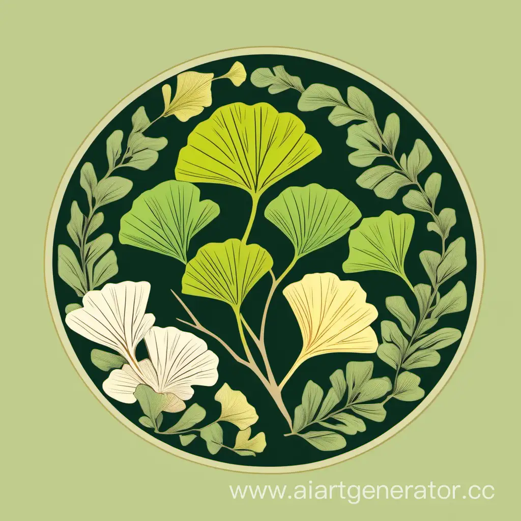 Botanical-Logo-Design-with-Ginkgo-Biloba-Twig-and-Oak-Leaf-in-Floral-Circle