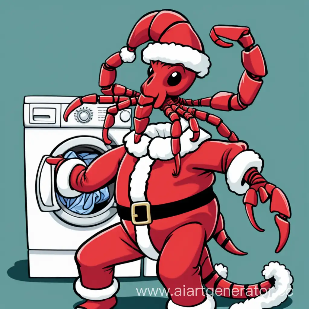 Playful-Cartoonish-Scorpio-in-Santa-Costume-with-Laundry