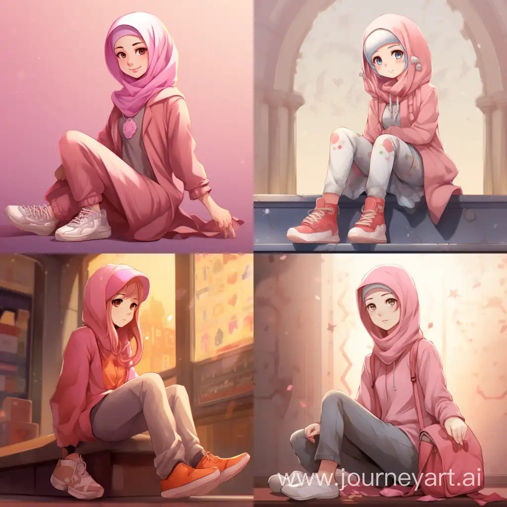 Anime-Girl-Wearing-Hijab-with-Pink-Shoes