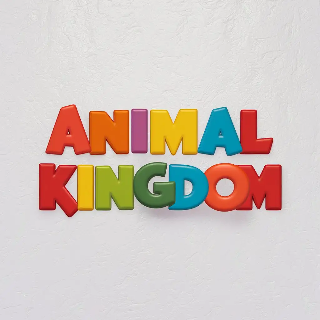 Create me a title called "Animal Kingdom" with the colorful letters with a white background