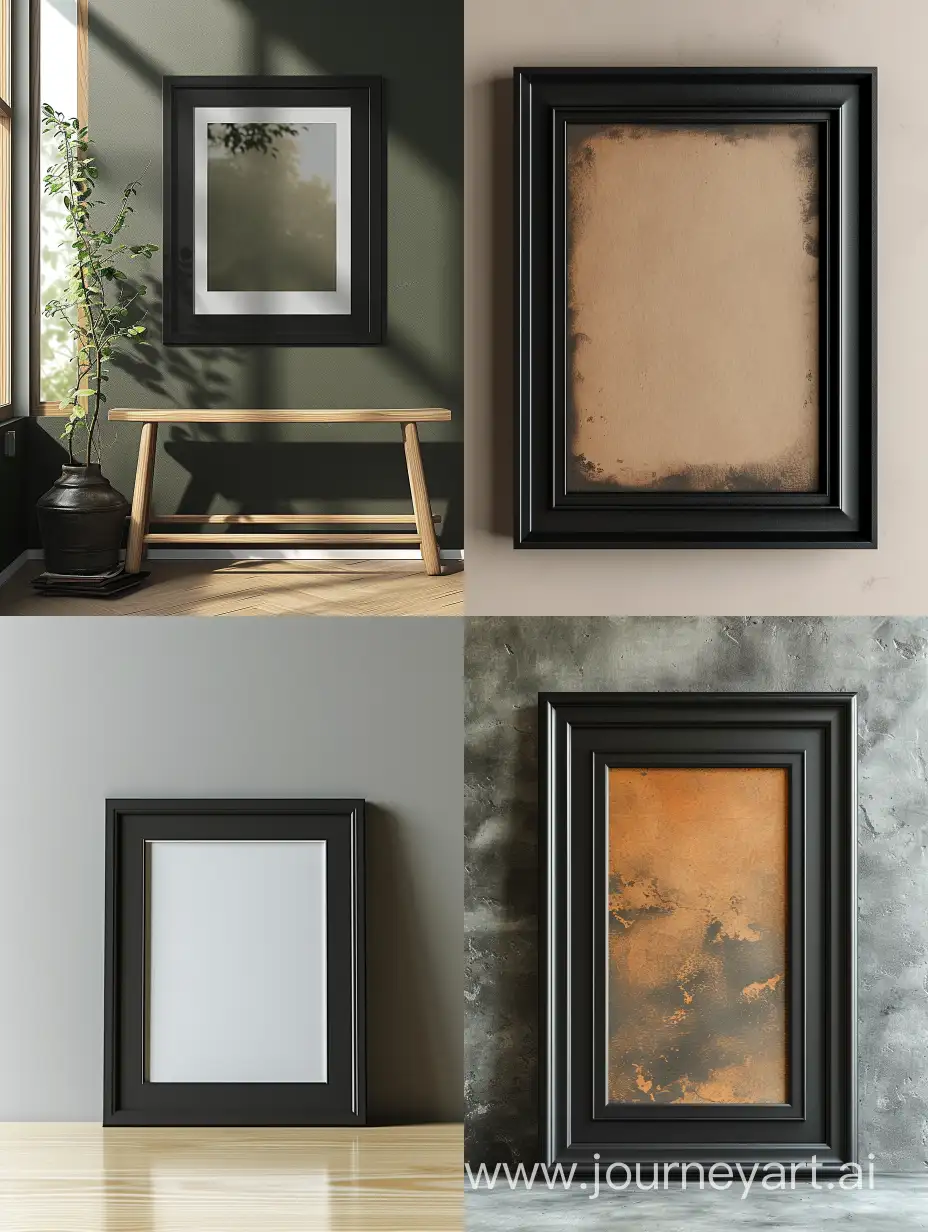Create a classic black frame mockup with a 3x4 ratio opening, perfect for showcasing a 24x36 inch artwork or photograph in a sleek and versatile design.