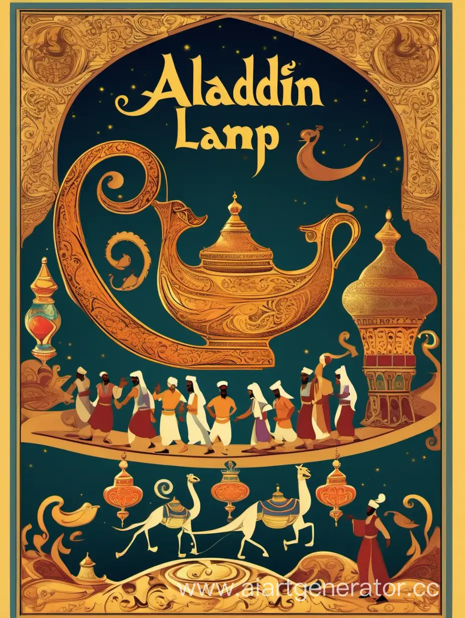 серия афиш на тему народных сказо, арабская сказка, лампа алладина, афиша для театра, название "Лампа Алладина""