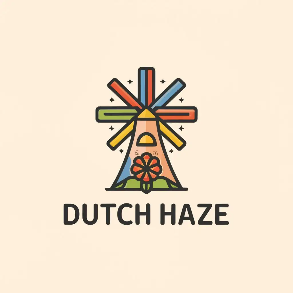 a logo design,with the text "dutch haze", main symbol:dutch, windmill, flowers, weed,Moderate,clear background