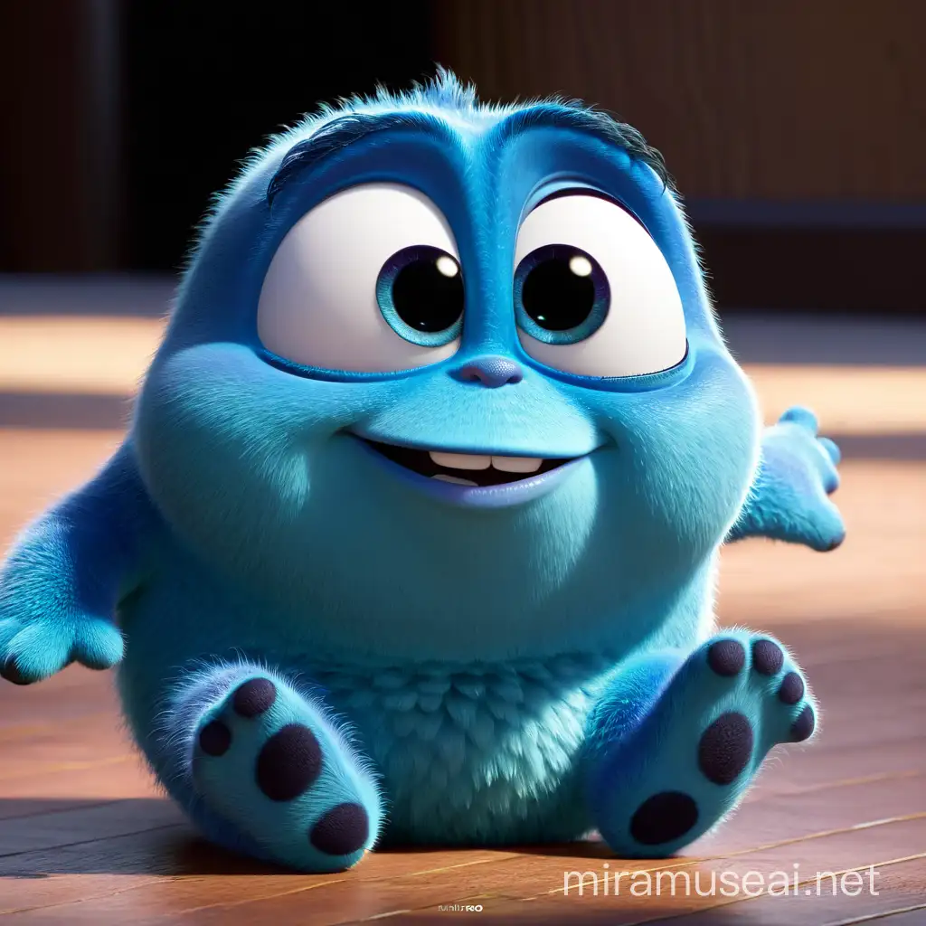 Cute Baby Blue Pixar Character in Playful Pose
