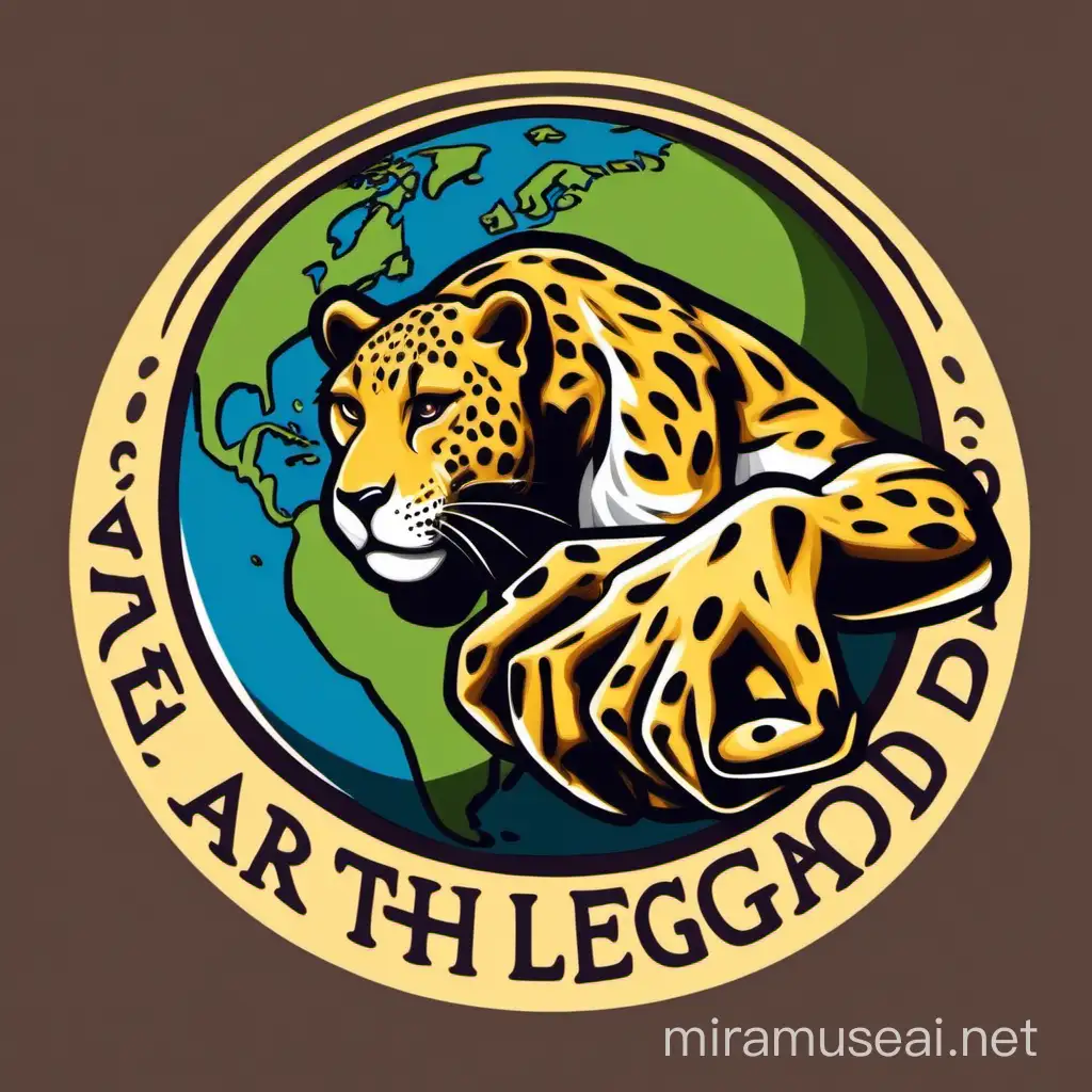 make a logo of an earth, that is hugged by a leopard's hand