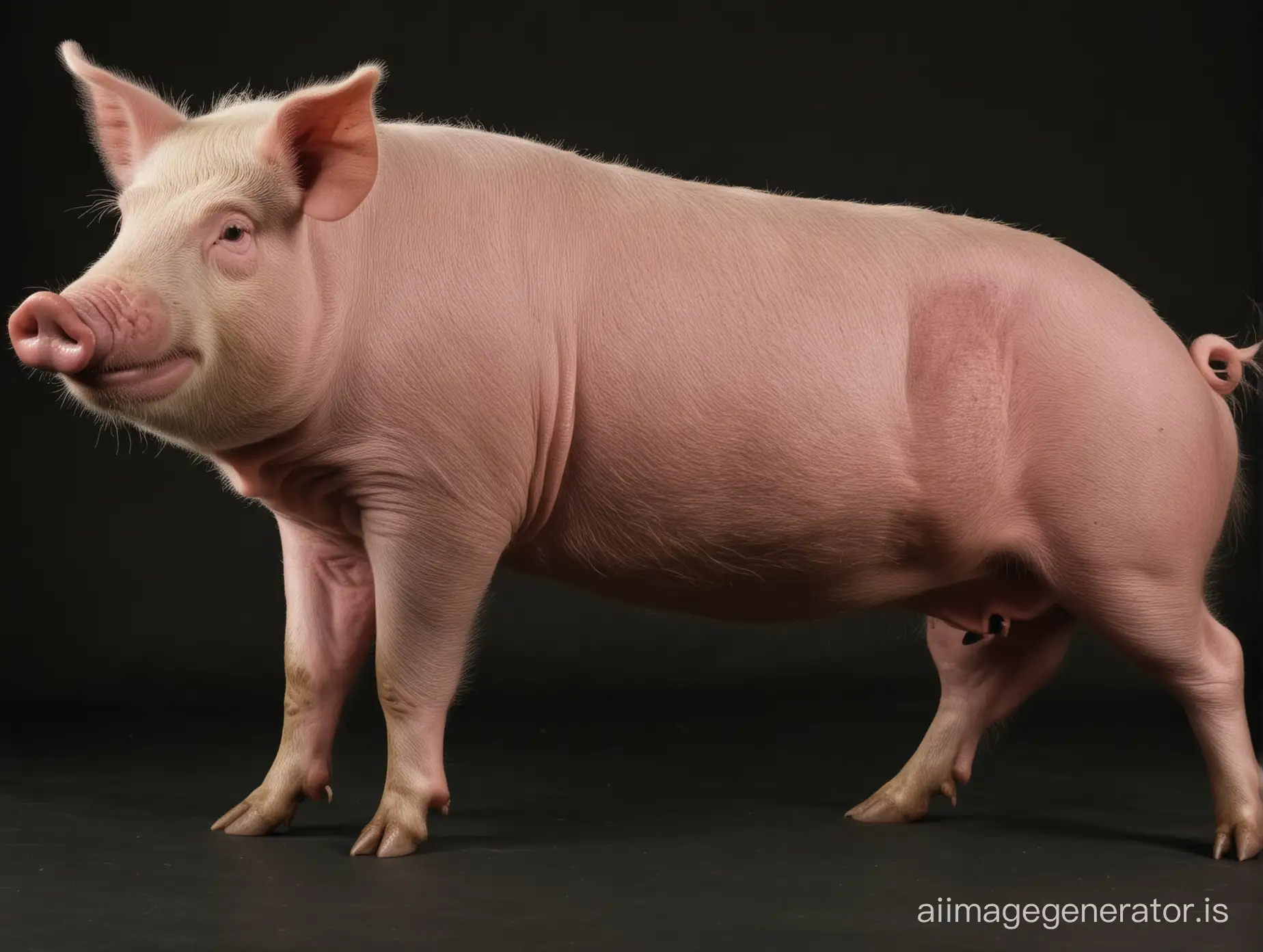 Gigantic-Farm-Pig-Displaying-Dominant-Behavior-on-Black-Background