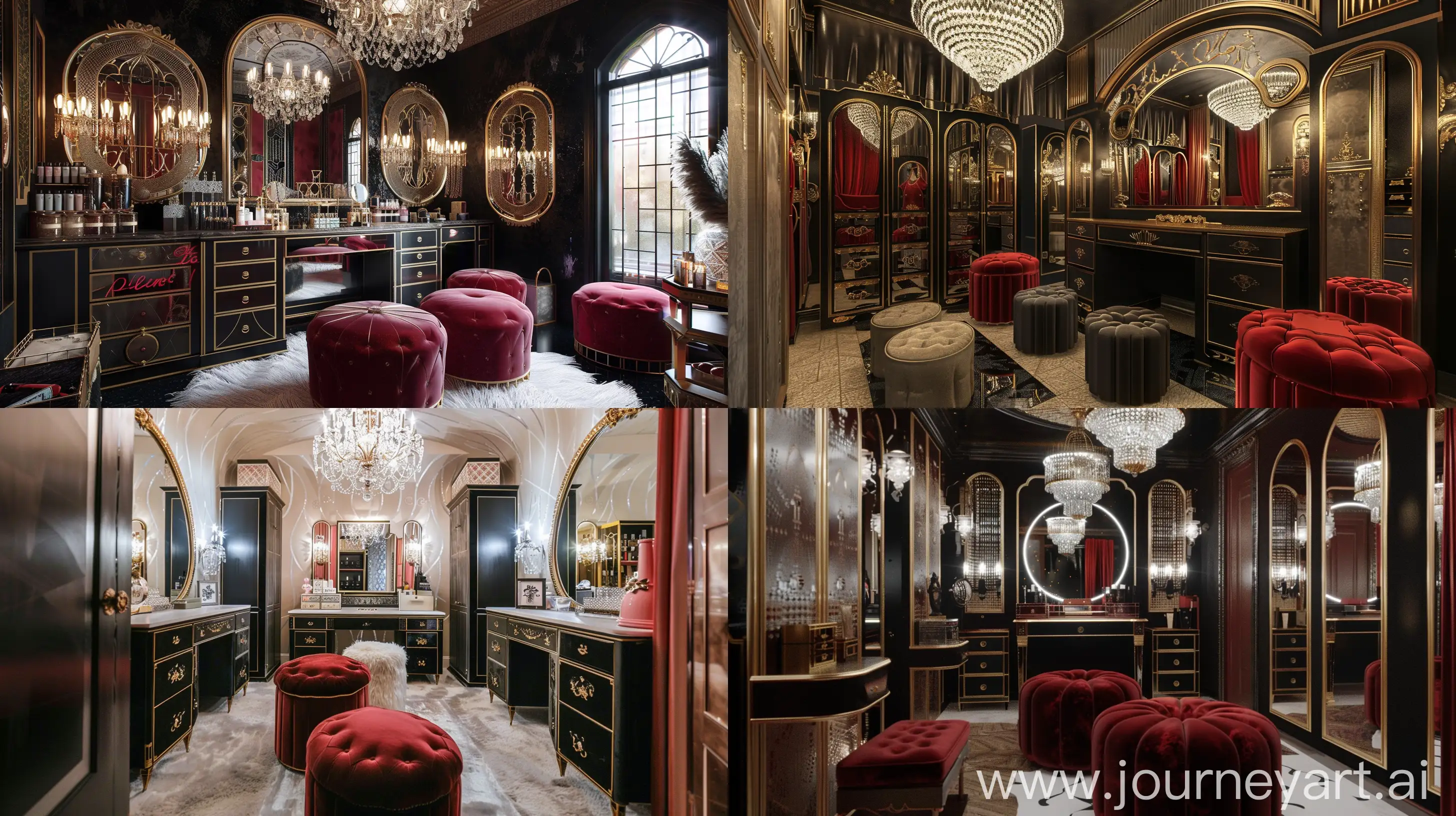 Opulent-Vintage-Glam-Dressing-Room-with-Art-Deco-Mirrors-and-Plush-Velvet-Accents