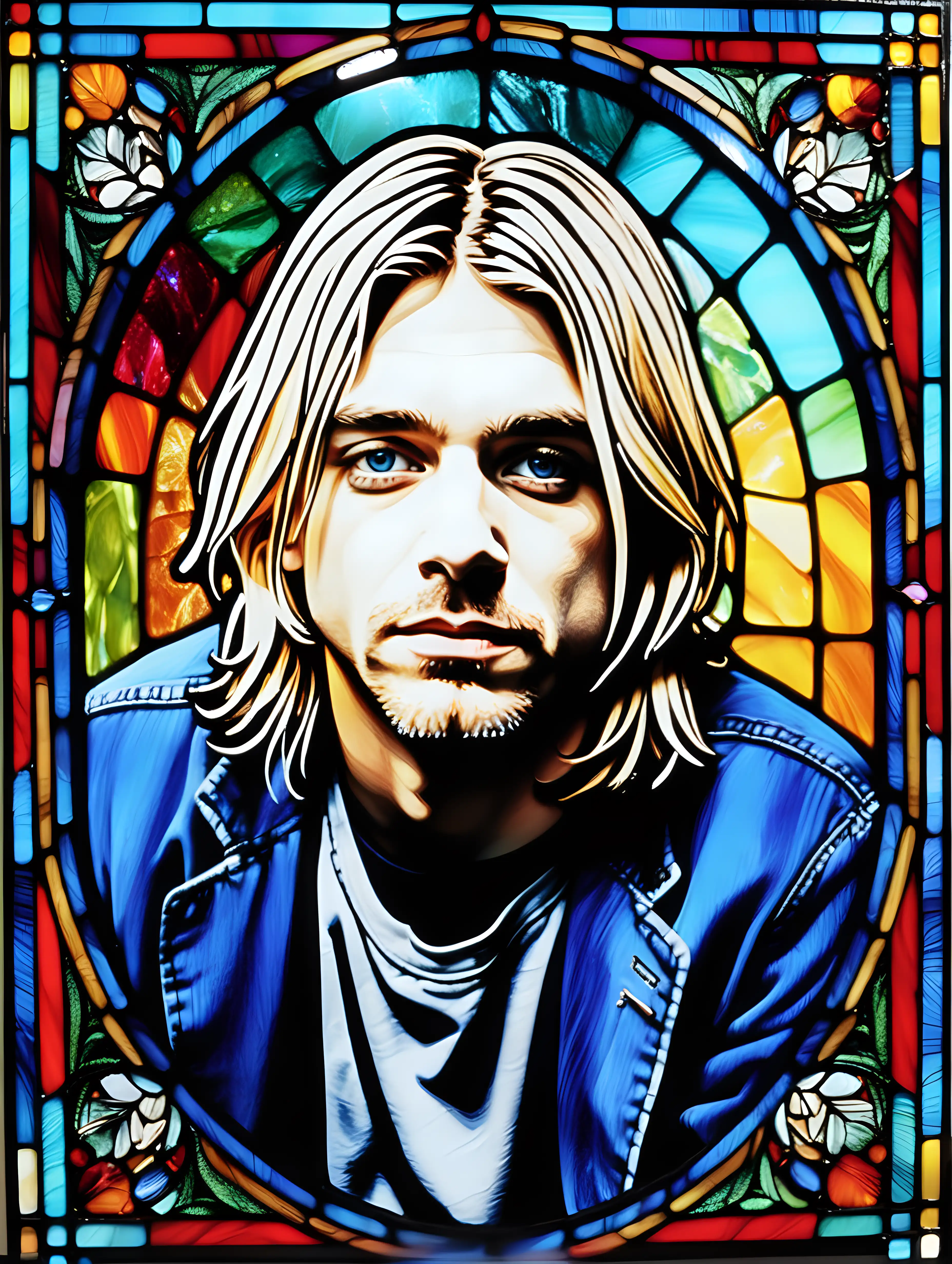Kurt Cobain Stained Glass Portrait Vibrant Colors and Emotive Expression