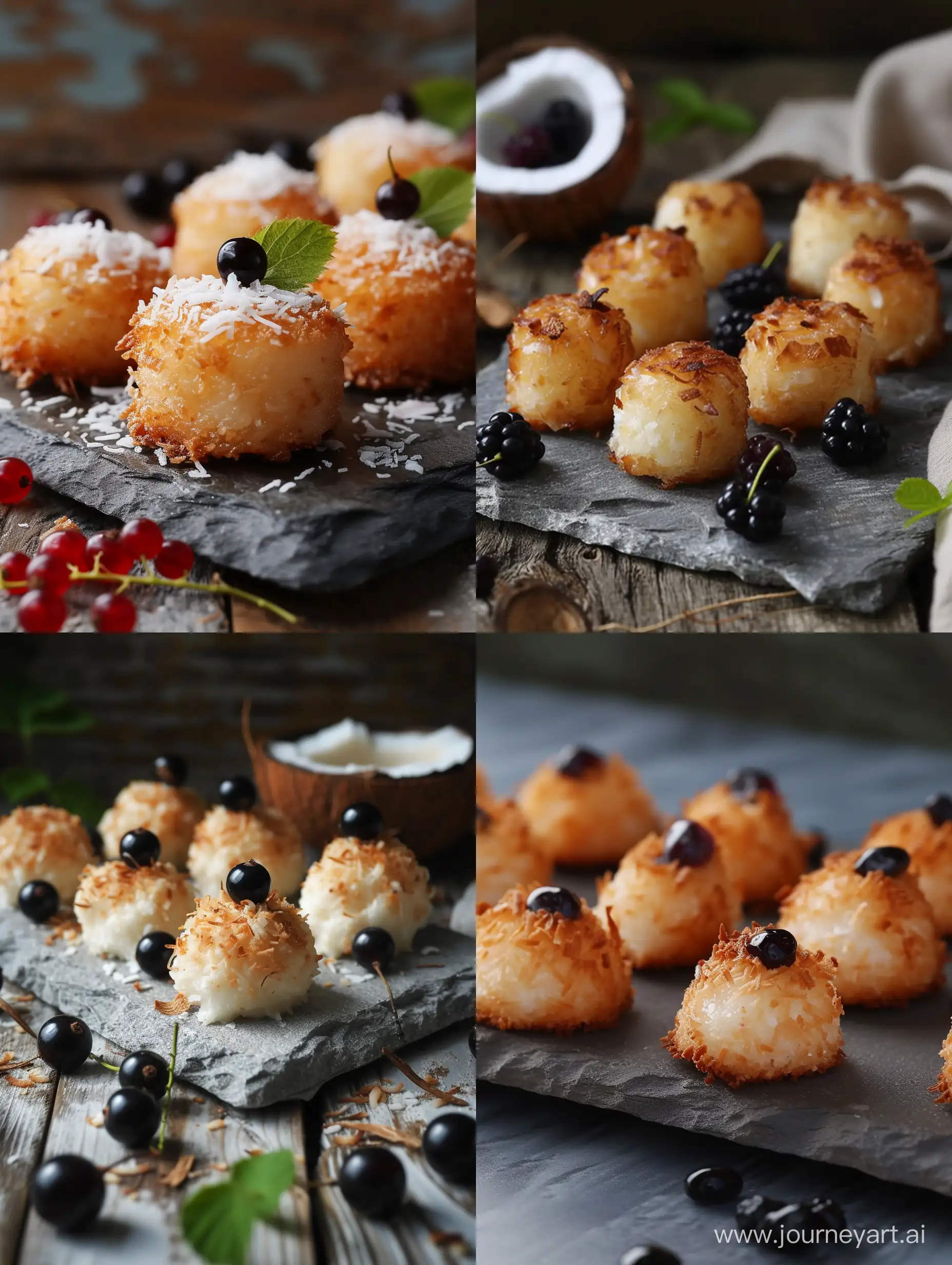 Delicious-Coconut-and-Blackcurrant-Macaroons-on-Stone-Tray