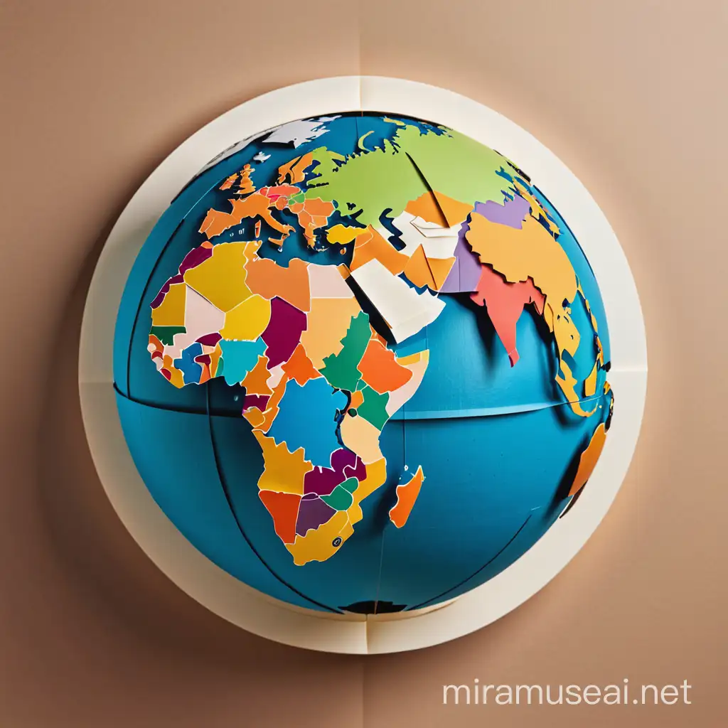 a logo of the  entire earth globe made with paper centered on africa