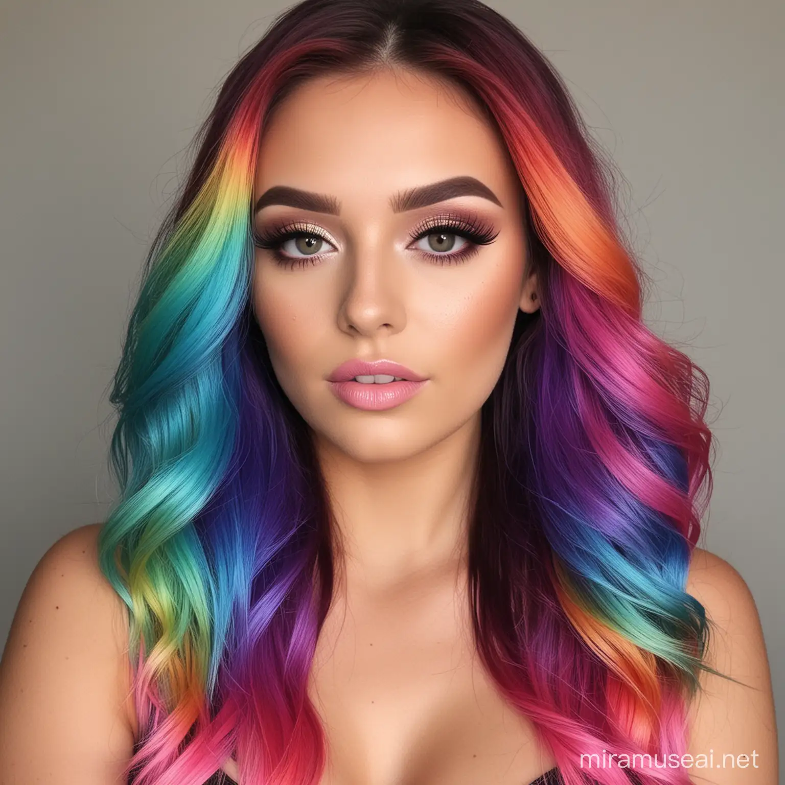vivid rainbow ombre hair long hair glam makeup