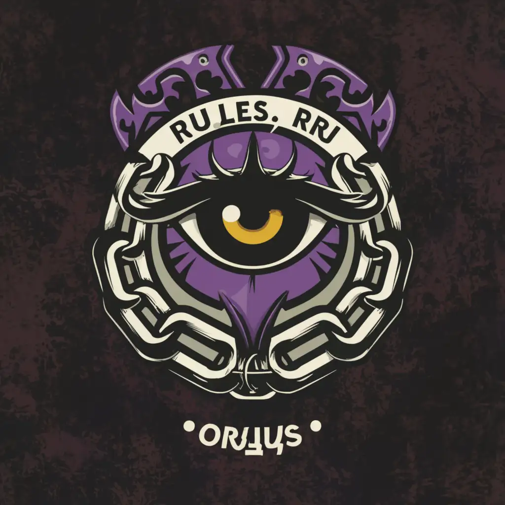 LOGO-Design-For-Rules-OrjusRu-Purple-Eyes-and-Chains-Symbolizing-Depth-and-Complexity-in-Religious-Industry