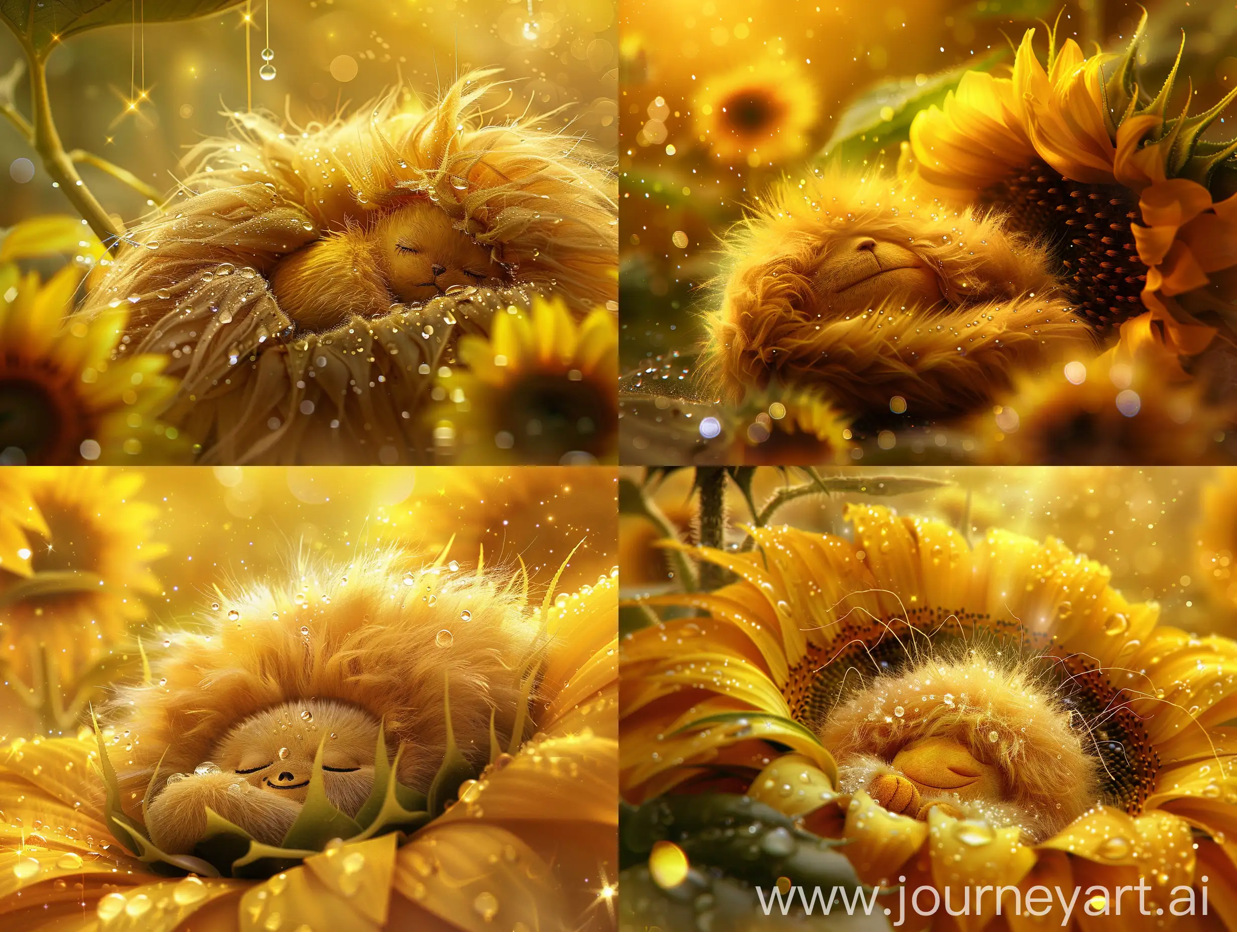 Adorable-Tiny-Fluffy-Creature-Sleeping-in-Giant-Sunflower