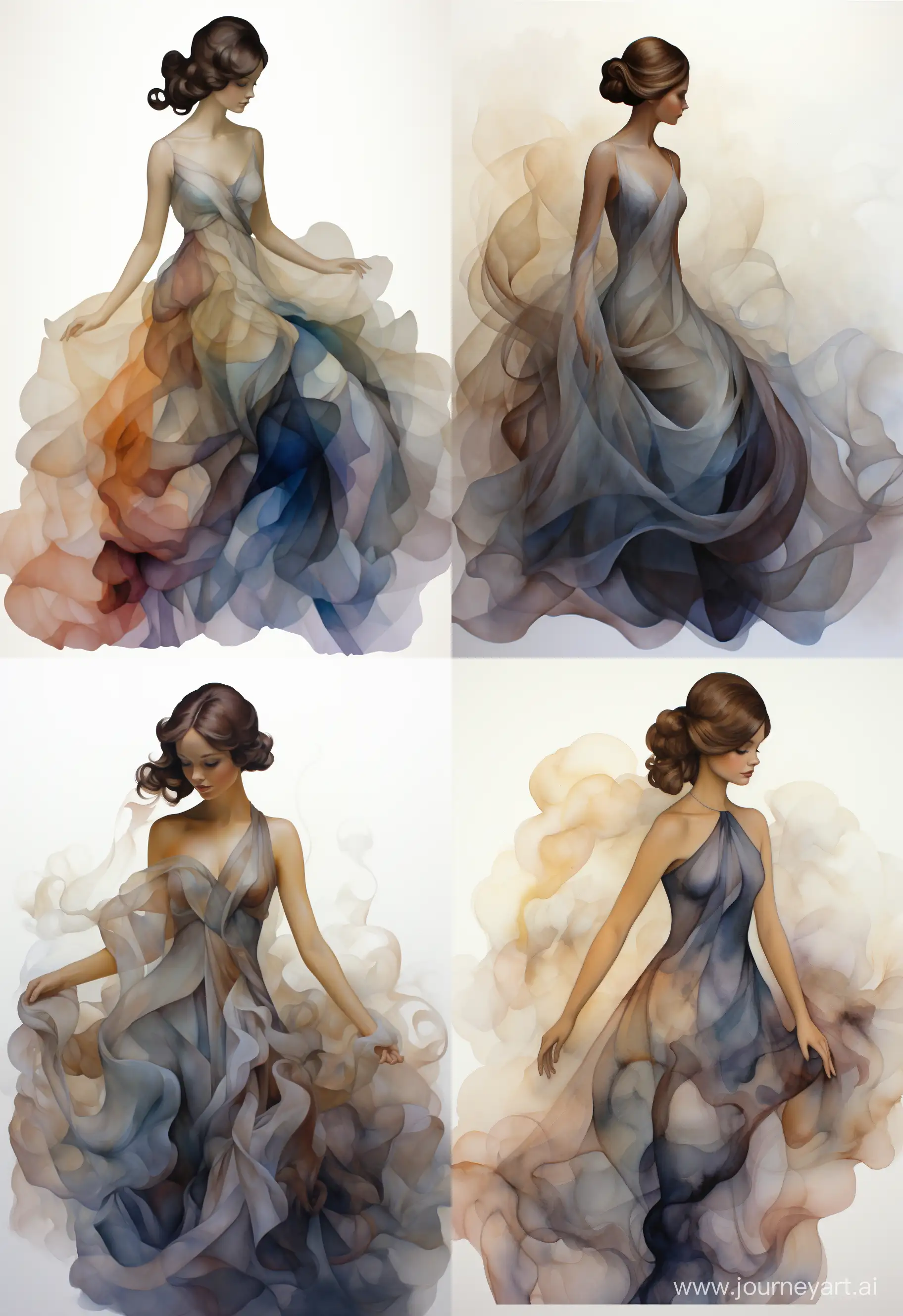 Ethereal-Pastel-Smoke-Sculpture-Captivating-Portrait-of-a-Woman-in-Flowing-Fabrics-and-Delicate-Ink-Washes